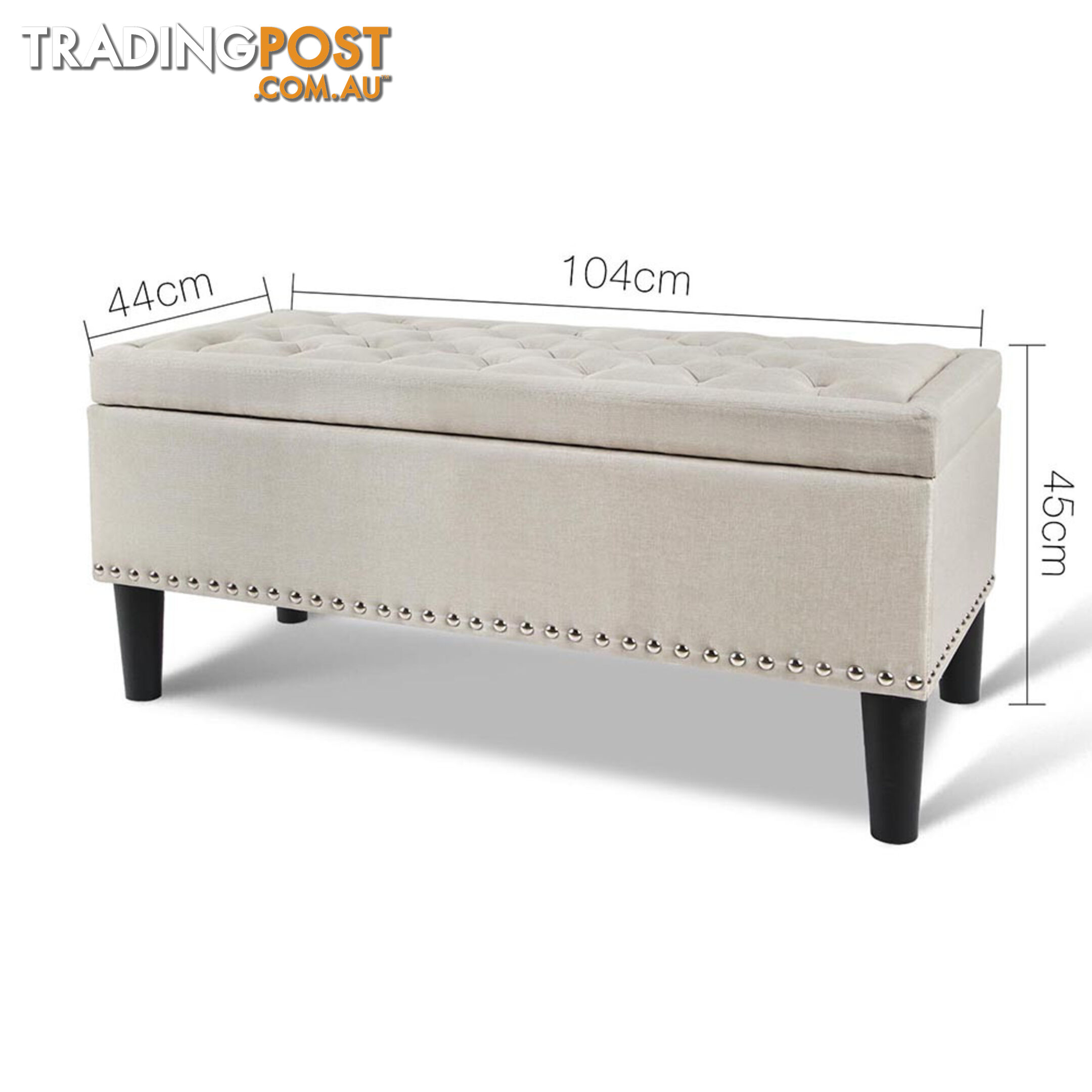 Linen Fabric Storage Ottoman with Studs  Taupe