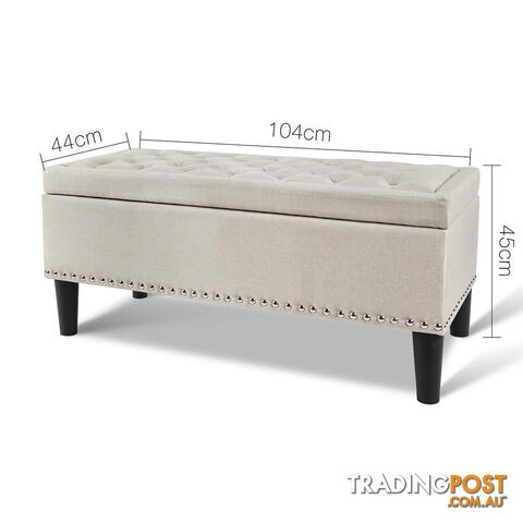 Linen Fabric Storage Ottoman with Studs  Taupe