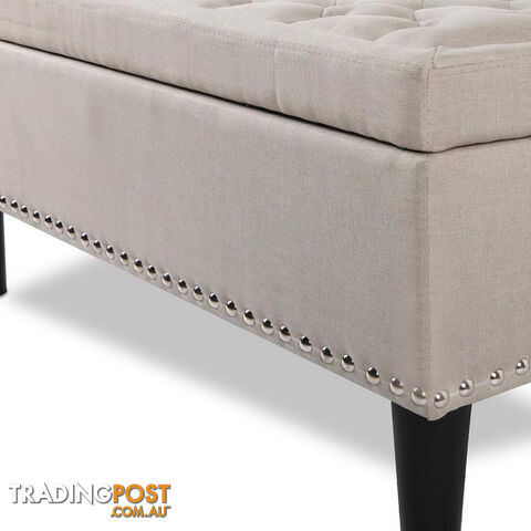 Linen Fabric Storage Ottoman with Studs  Taupe