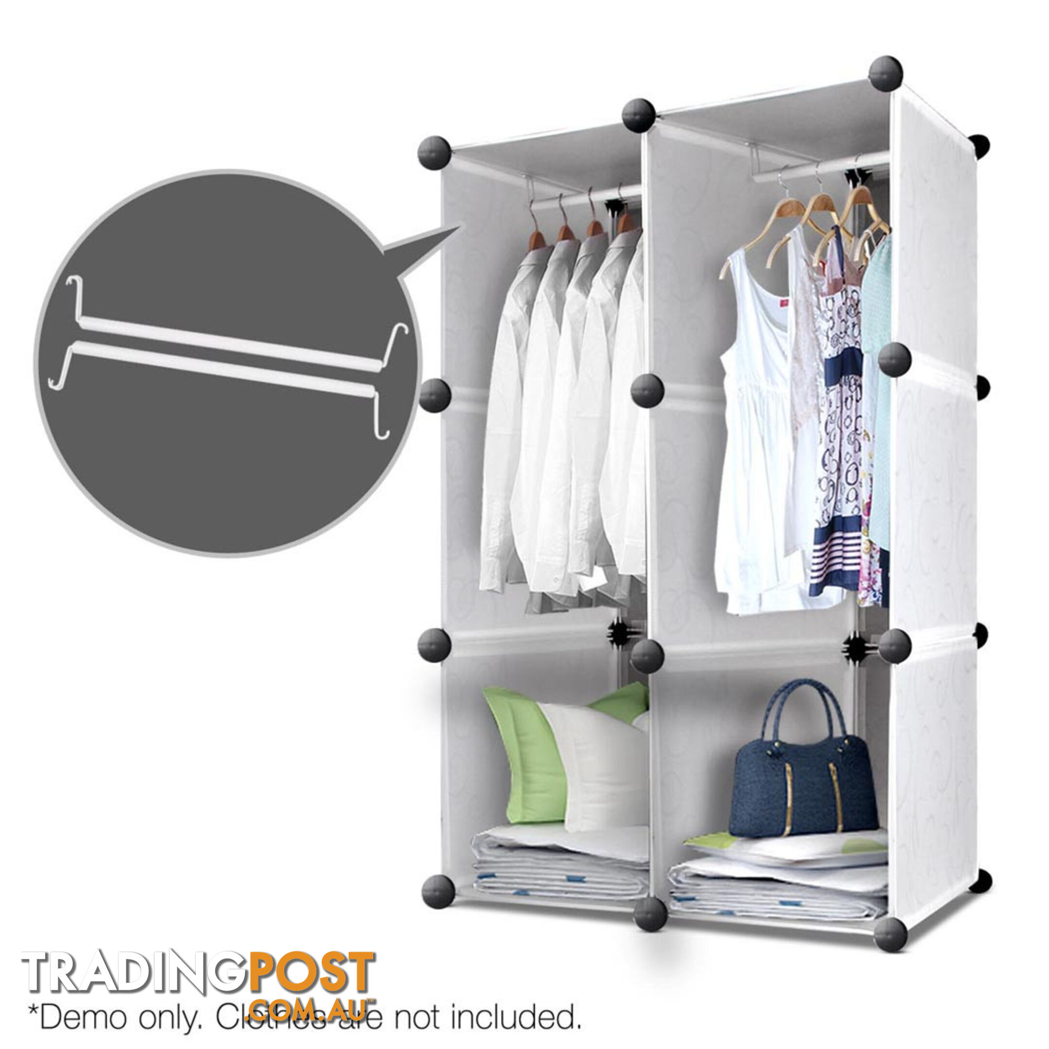 16 Cube Storage Cabinet with Hanging Bars - White