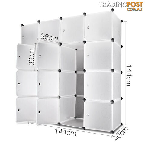 16 Cube Storage Cabinet with Hanging Bars - White