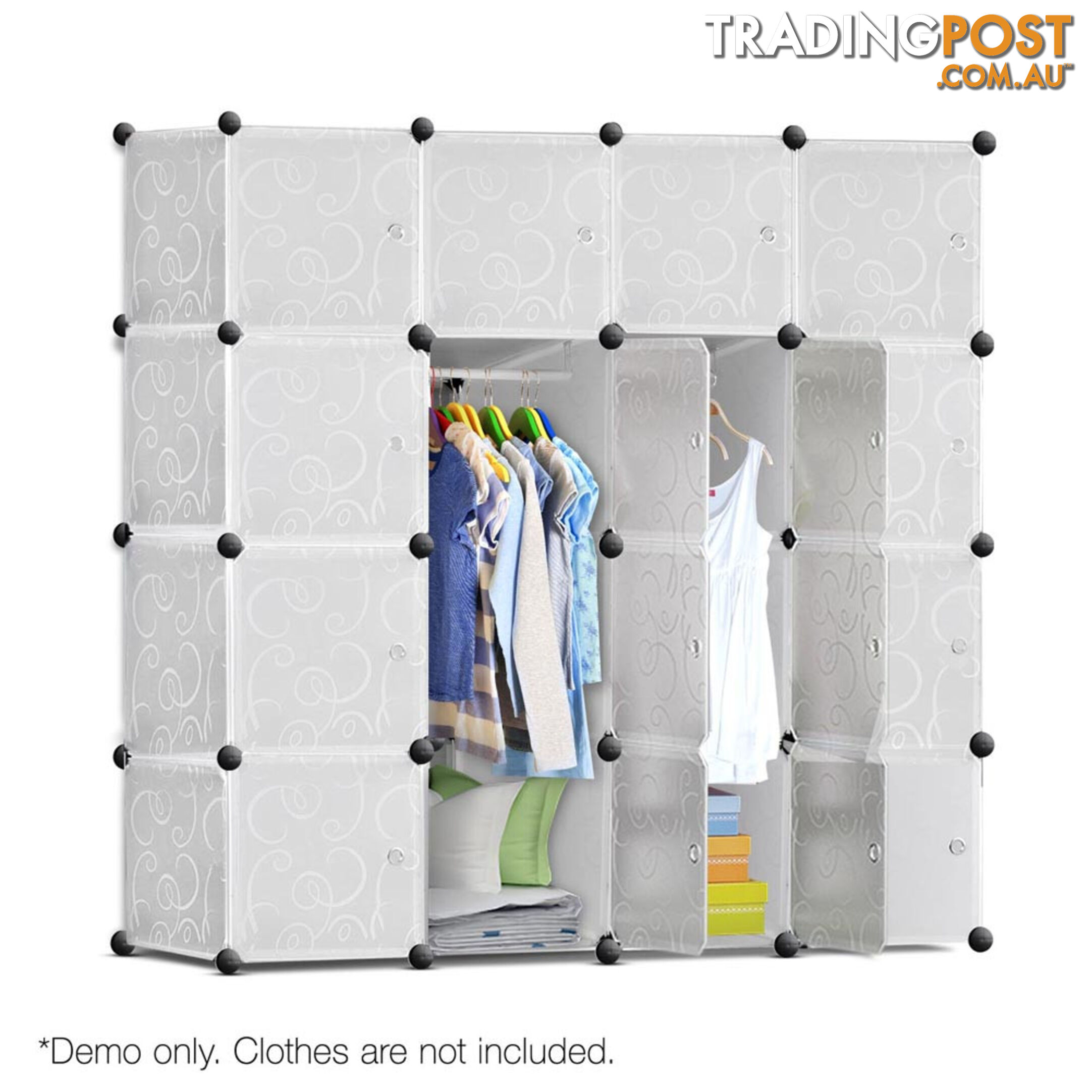 16 Cube Storage Cabinet with Hanging Bars - White