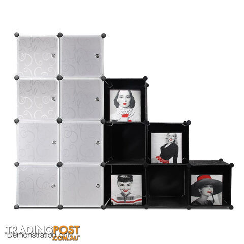 16 Cube Storage Cabinet with Hanging Bars - White