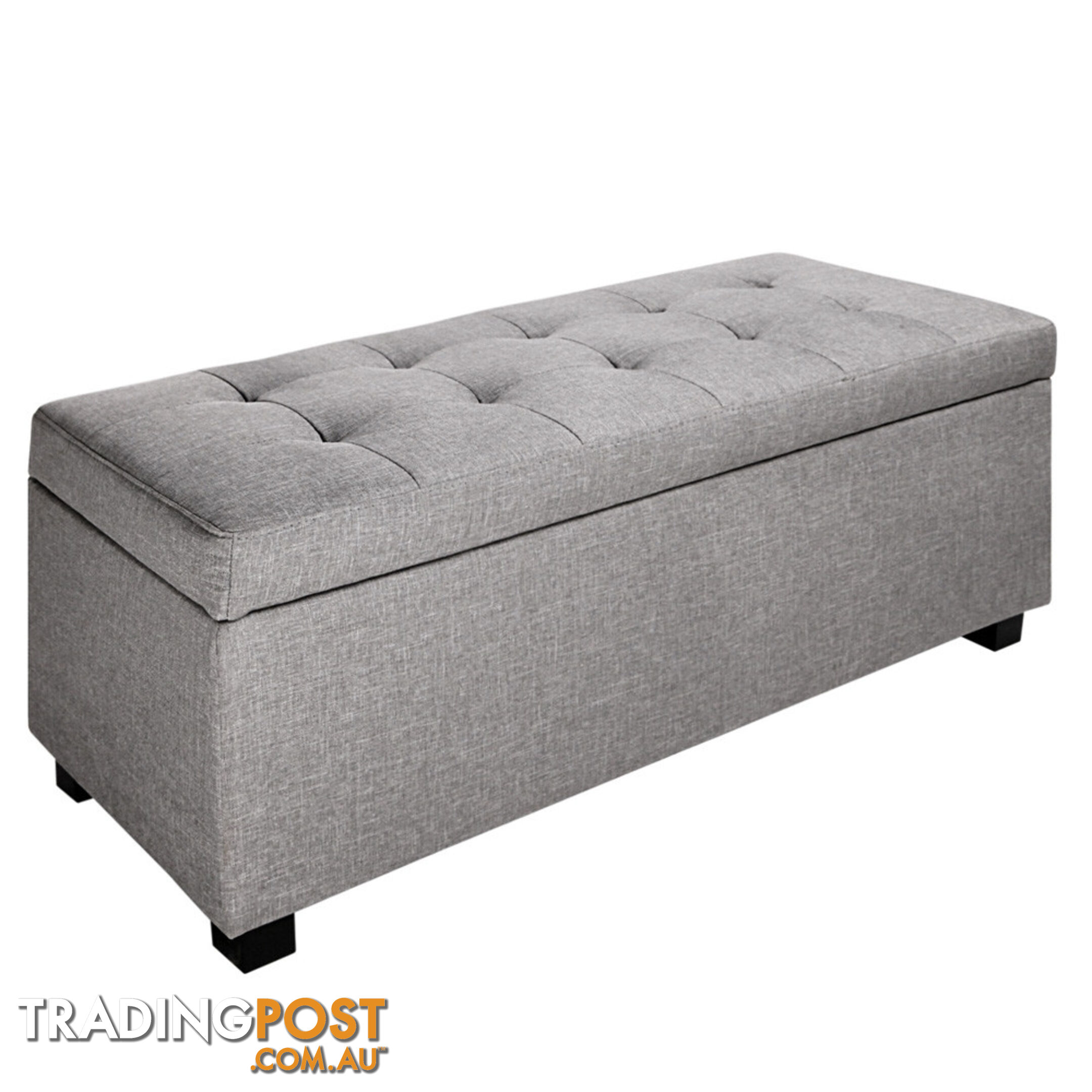 Faux Linen Ottoman Storage Foot Stool Large Light Grey