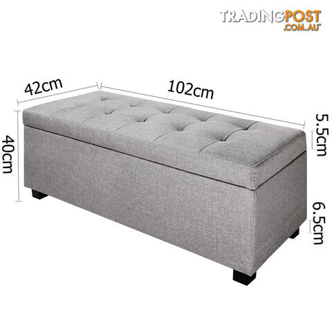 Faux Linen Ottoman Storage Foot Stool Large Light Grey