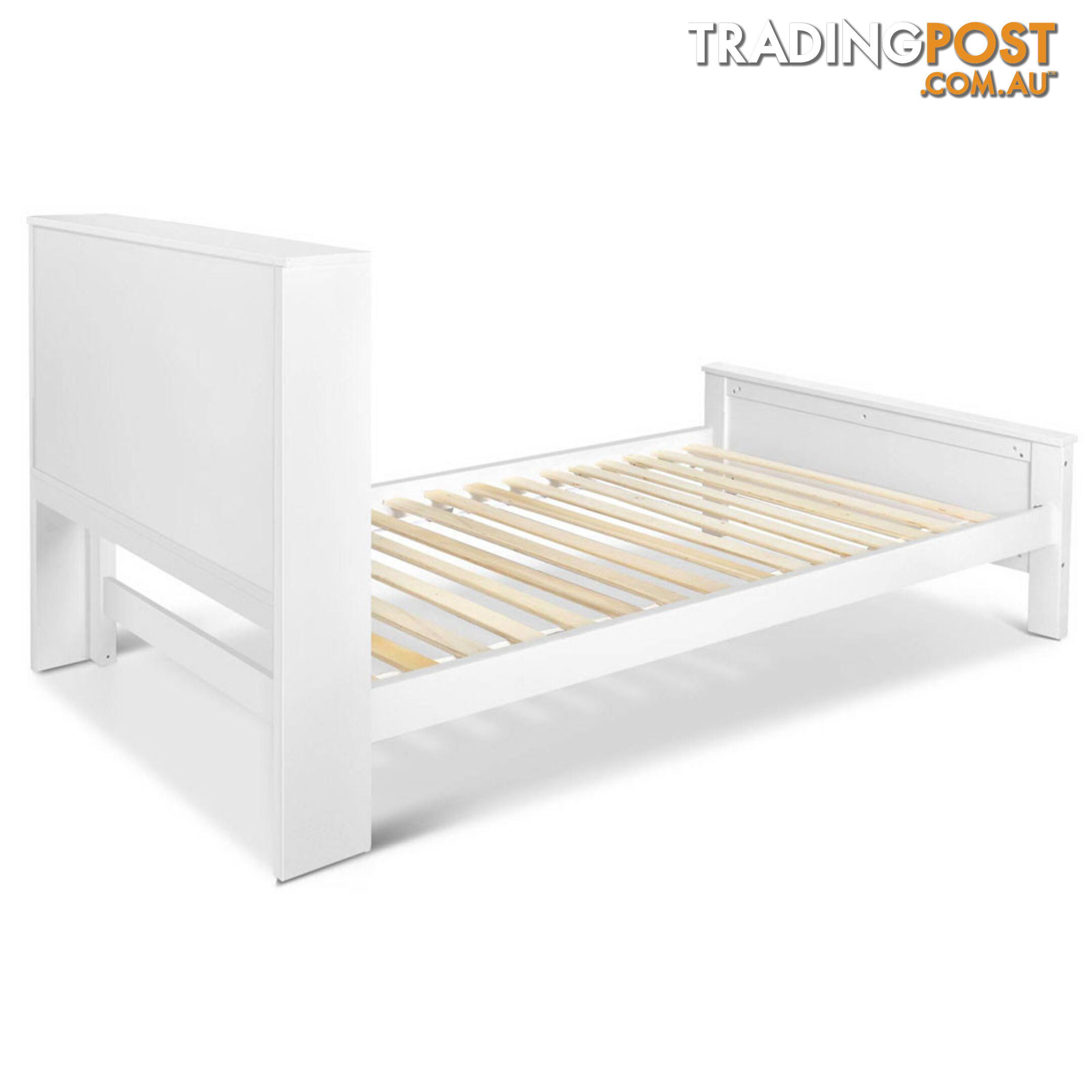 King Single Wooden Bedframe with Storage Shelf  - White