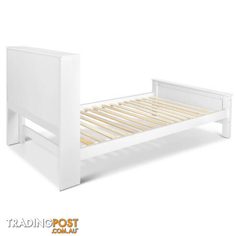 King Single Wooden Bedframe with Storage Shelf  - White