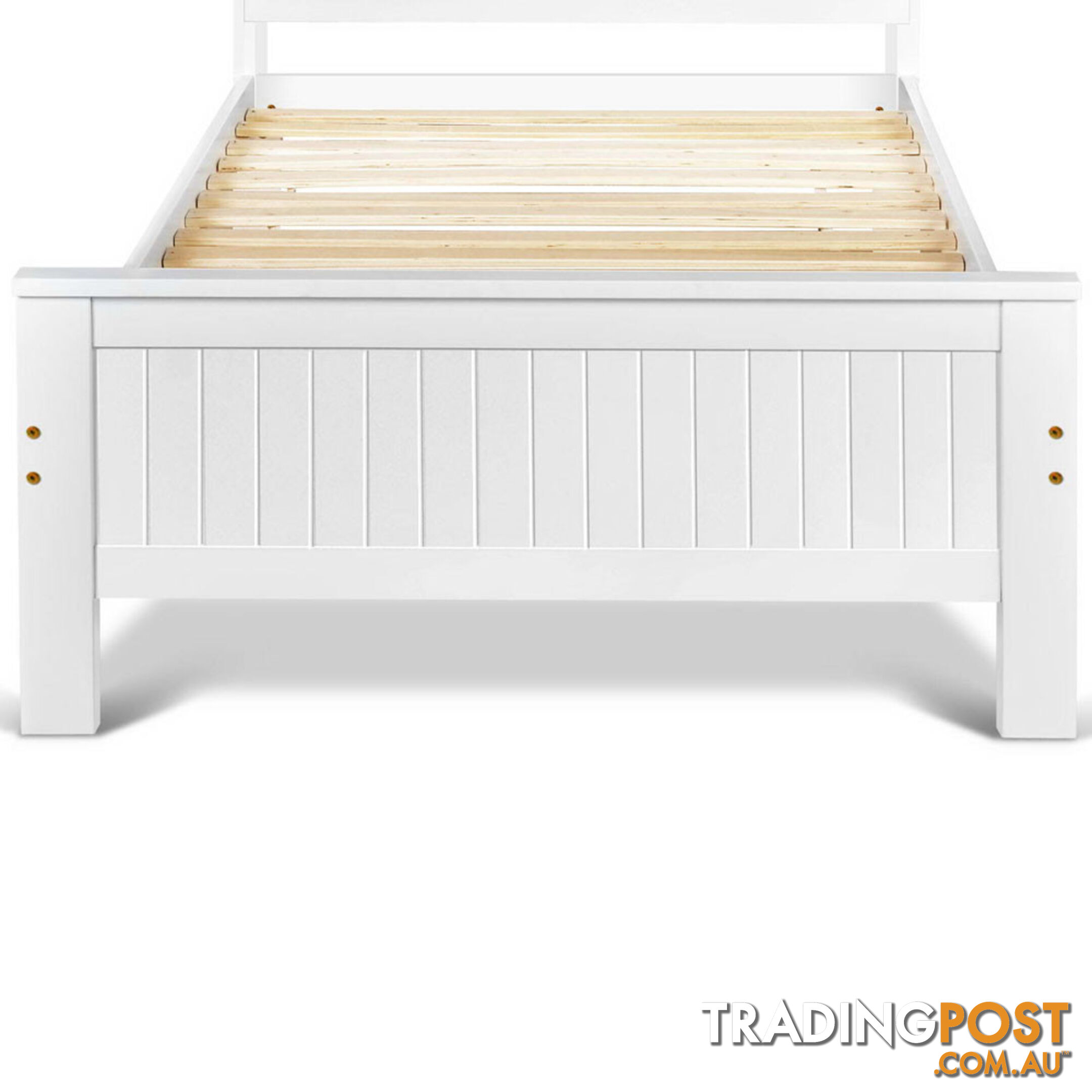 King Single Wooden Bedframe with Storage Shelf  - White