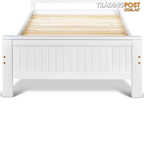 King Single Wooden Bedframe with Storage Shelf  - White