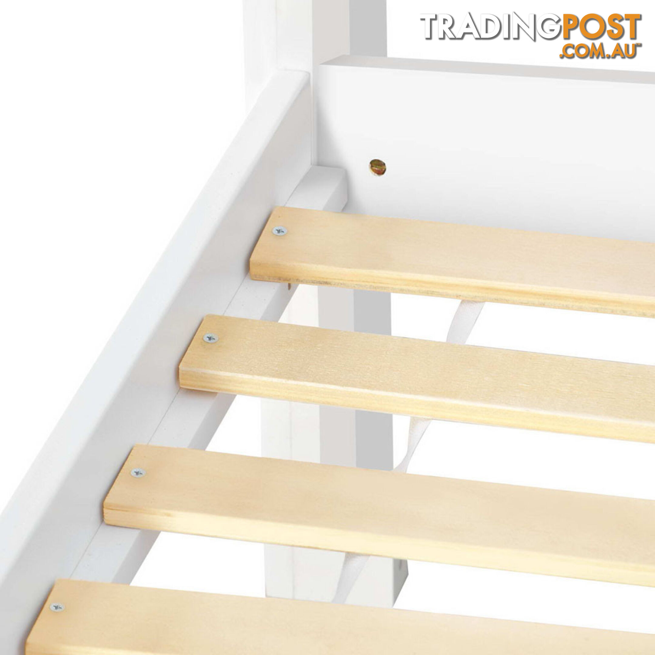 King Single Wooden Bedframe with Storage Shelf  - White