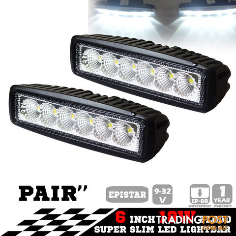 2x 6inch 18W LED Light Bar Driving Work Lamp Flood Truck Offroad UTE 4WD