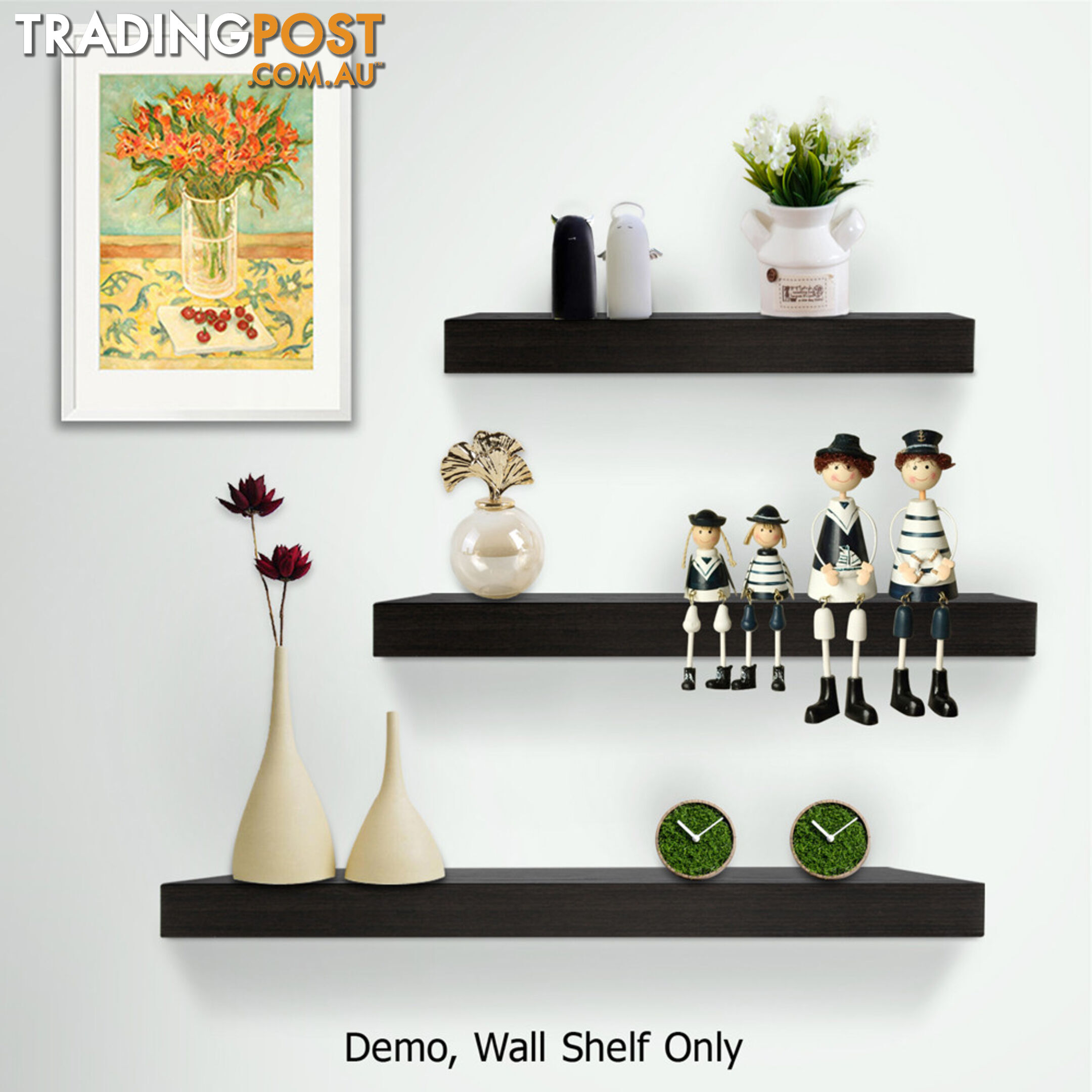 3 pcs Wall Floating Shelf Set Bookshelf Display Black