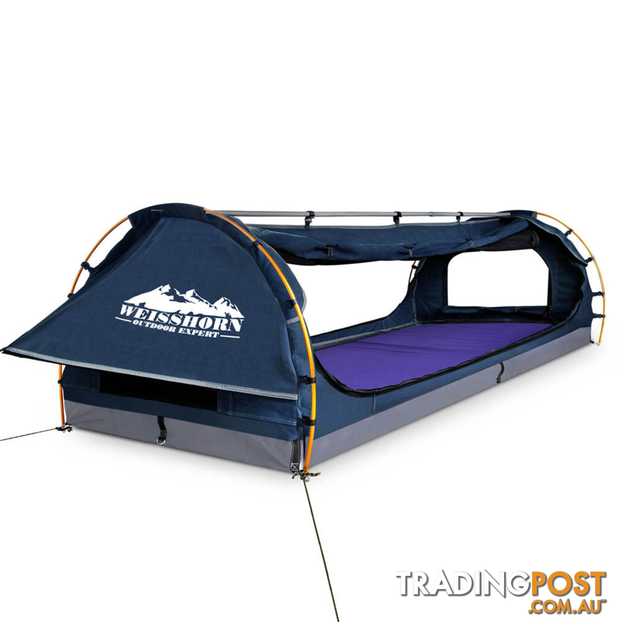 Double Camping Canvas Swag with Mattress and Air Pillow - Blue