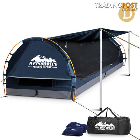 Double Camping Canvas Swag with Mattress and Air Pillow - Blue