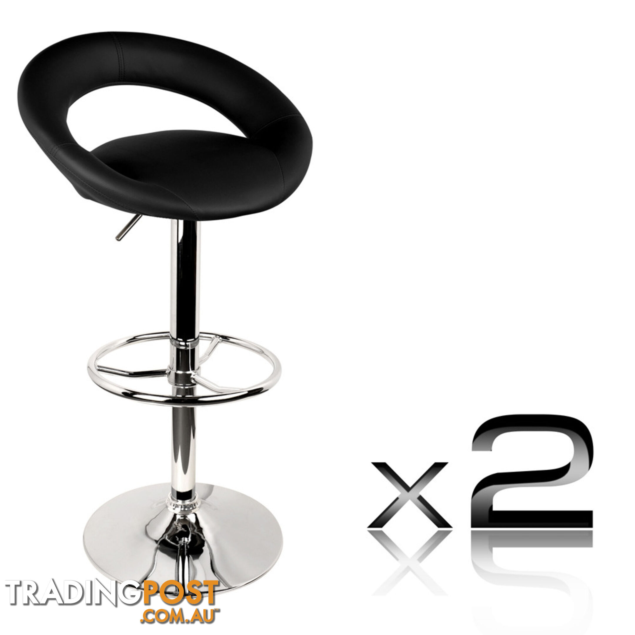 Set of 2 PU Leather Kitchen Bar Stool Black