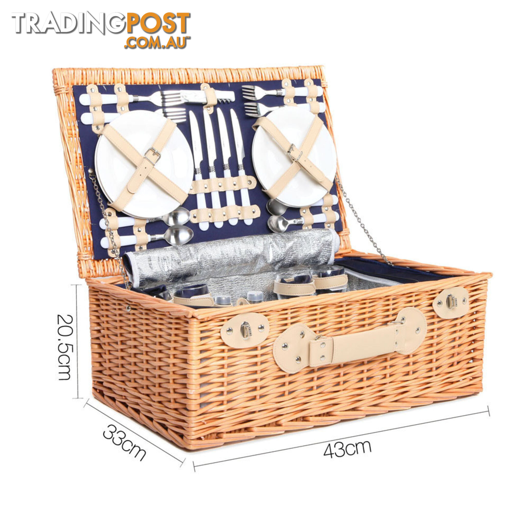 4 Person Picnic Basket Set with Cooler Bag Blanket - Navy