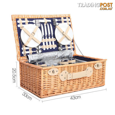 4 Person Picnic Basket Set with Cooler Bag Blanket - Navy