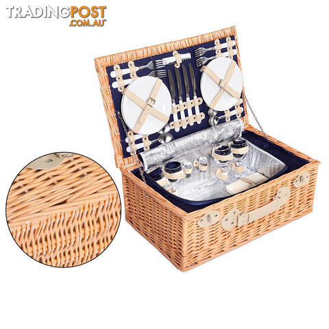 4 Person Picnic Basket Set with Cooler Bag Blanket - Navy