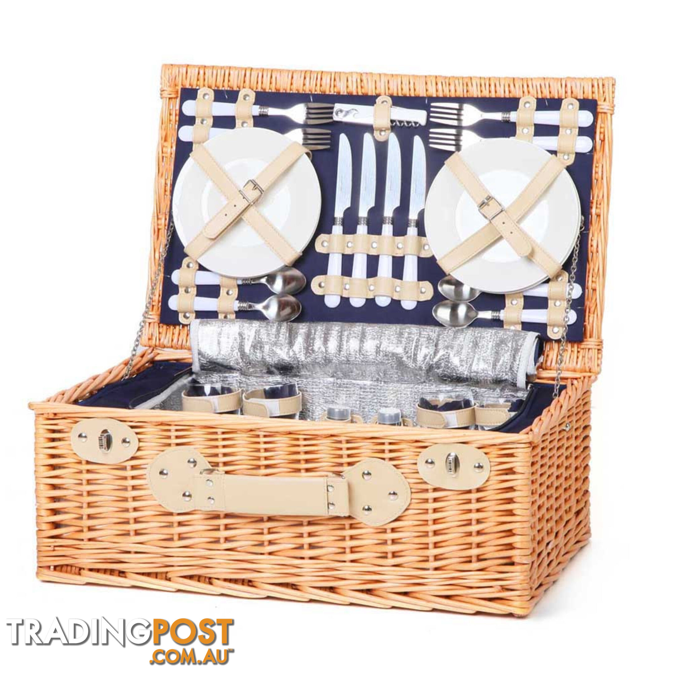 4 Person Picnic Basket Set with Cooler Bag Blanket - Navy