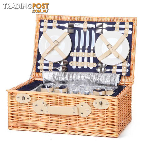 4 Person Picnic Basket Set with Cooler Bag Blanket - Navy