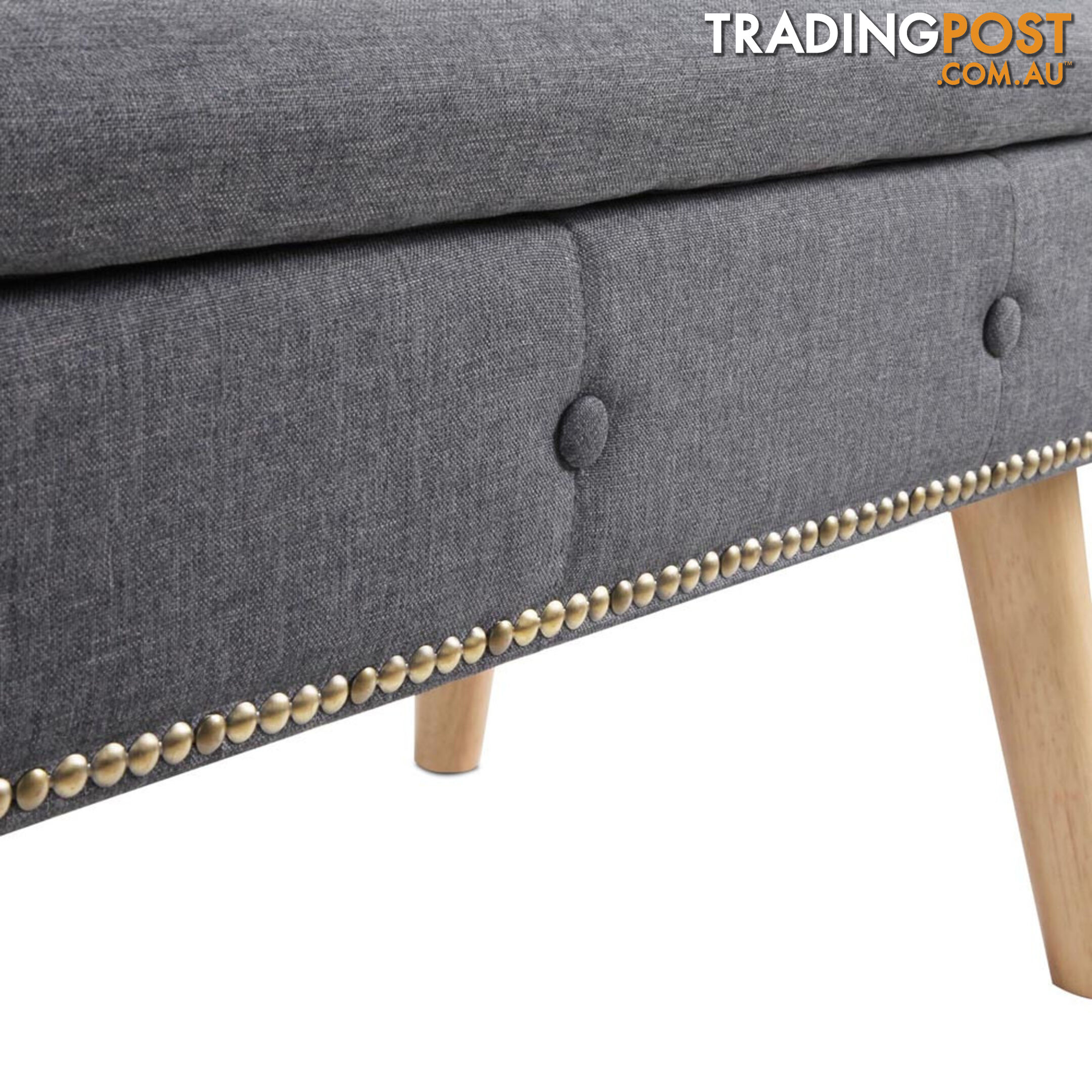 Linen Fabric Storage Ottoman  Grey