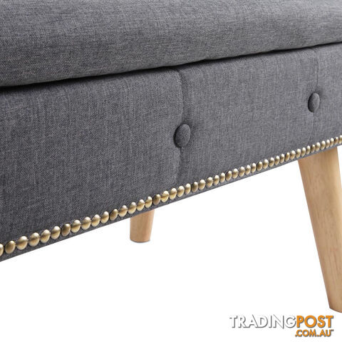 Linen Fabric Storage Ottoman  Grey