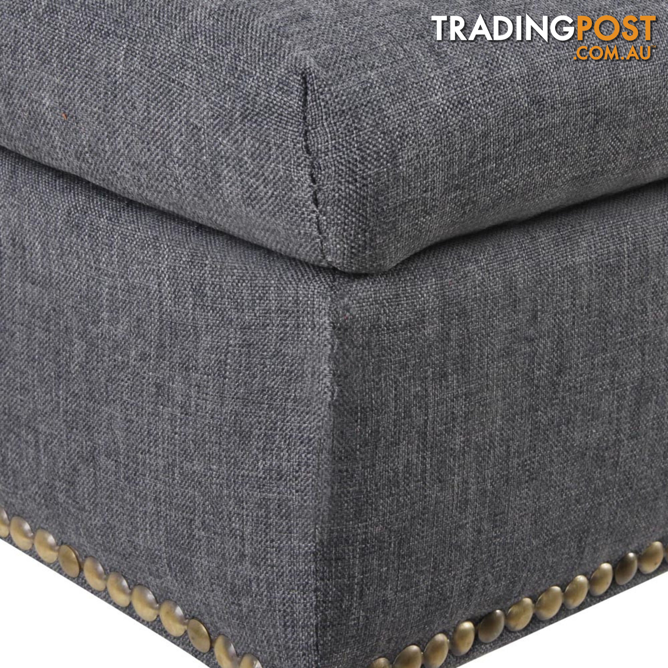 Linen Fabric Storage Ottoman  Grey