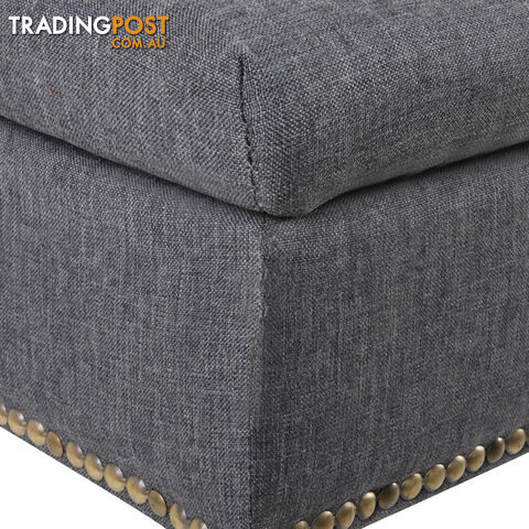 Linen Fabric Storage Ottoman  Grey