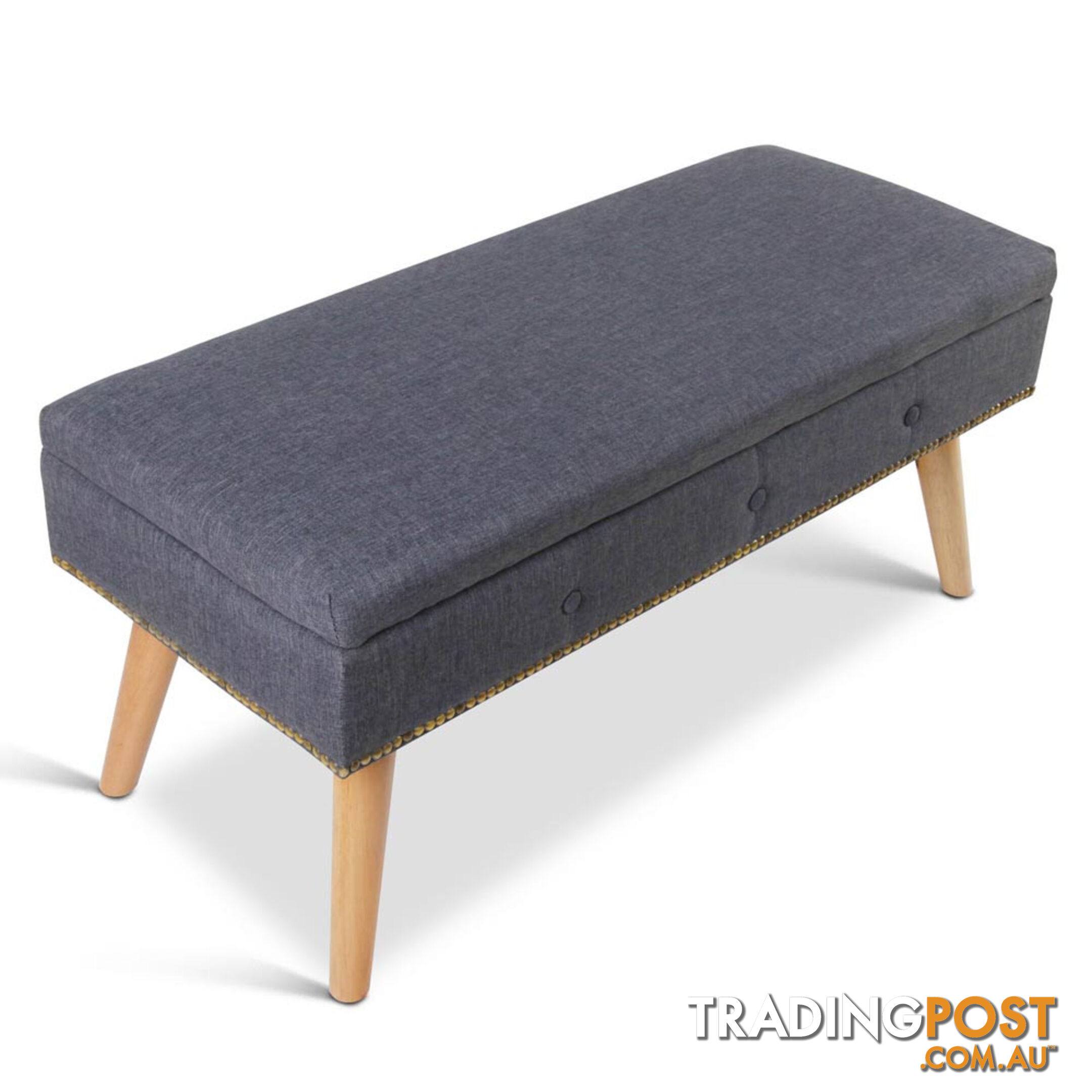 Linen Fabric Storage Ottoman  Grey