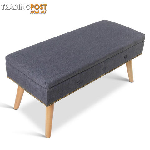 Linen Fabric Storage Ottoman  Grey