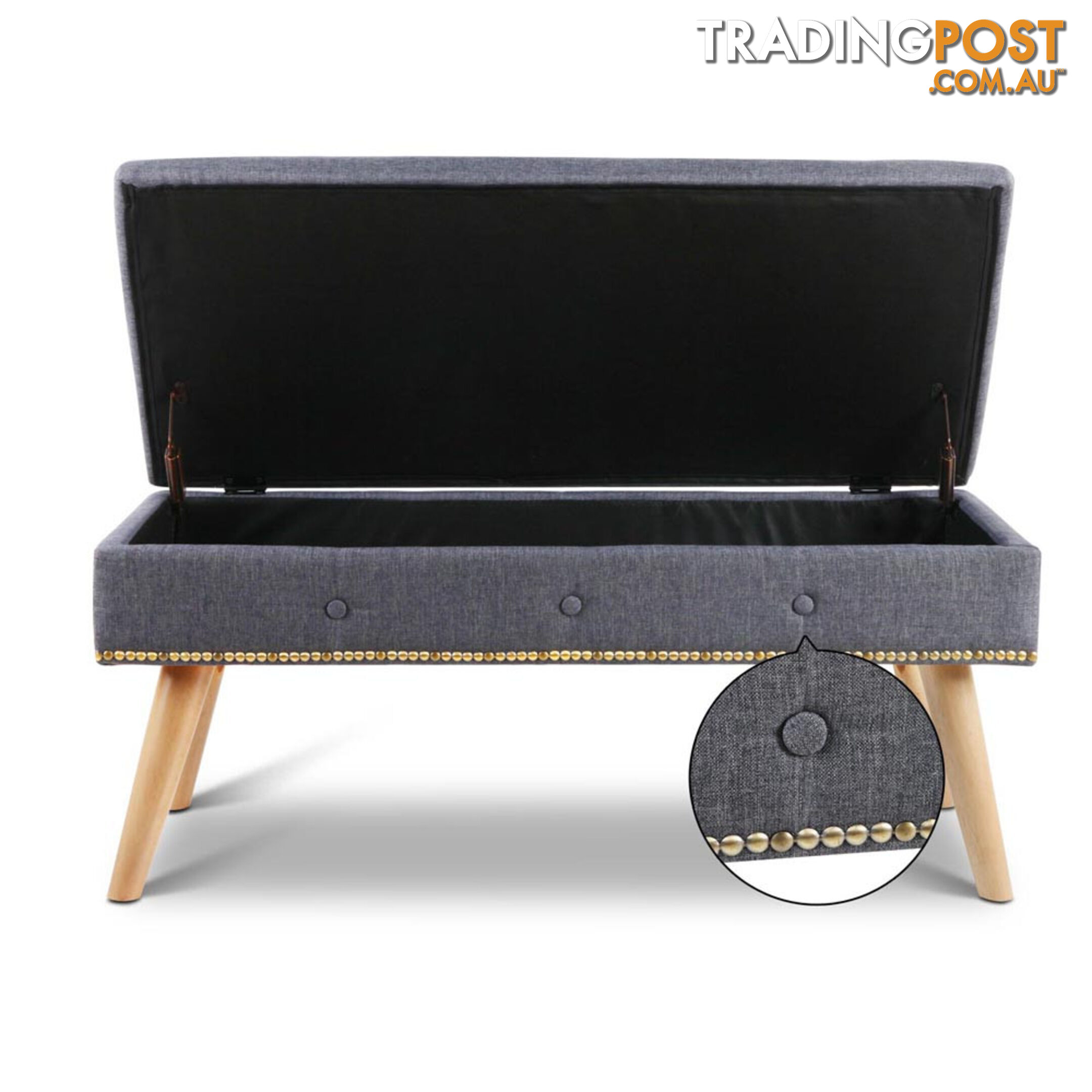 Linen Fabric Storage Ottoman  Grey