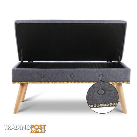 Linen Fabric Storage Ottoman  Grey