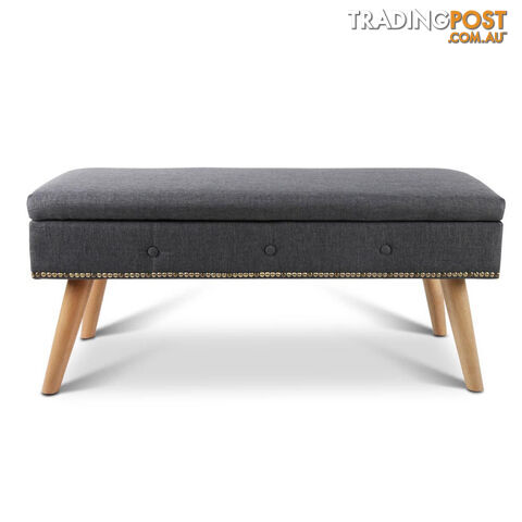 Linen Fabric Storage Ottoman  Grey