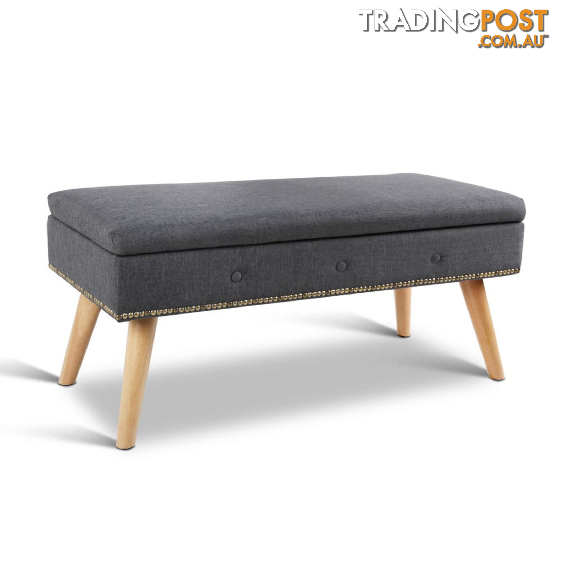 Linen Fabric Storage Ottoman  Grey