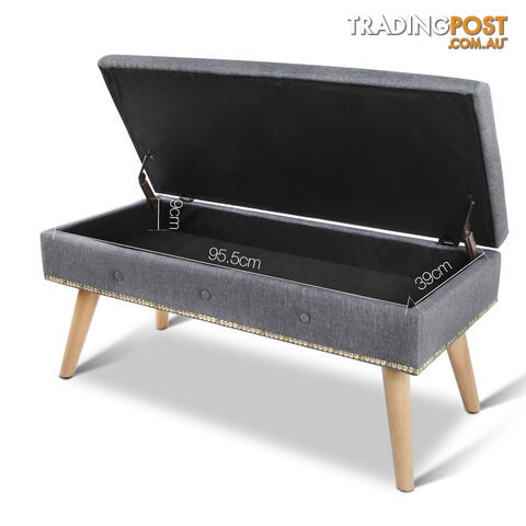 Linen Fabric Storage Ottoman  Grey