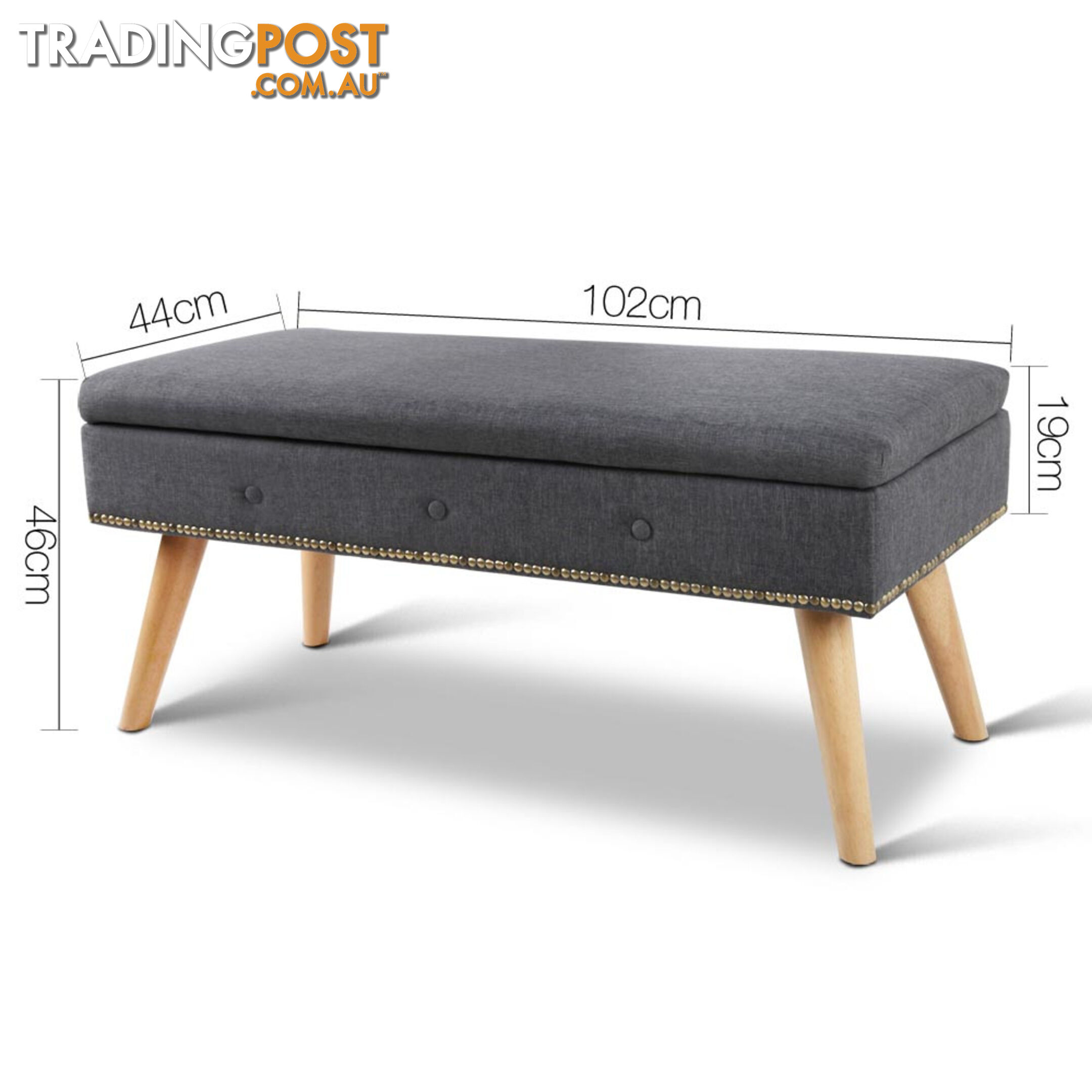 Linen Fabric Storage Ottoman  Grey