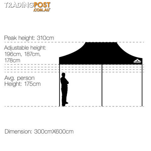 3m x 6m Pop-up Garden Outdoor Gazebo Black