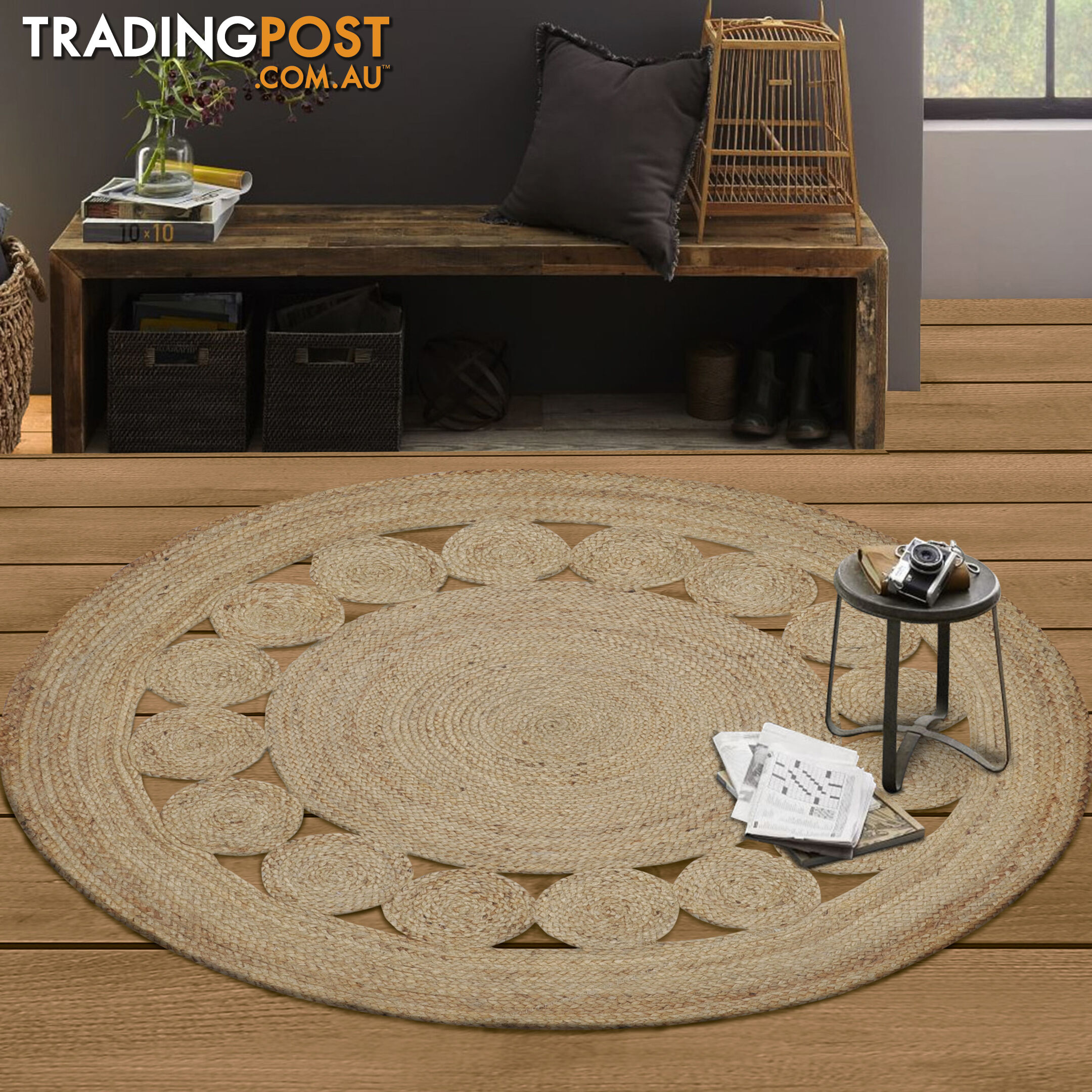 Flower Single Row Rug Natural 200x200cm