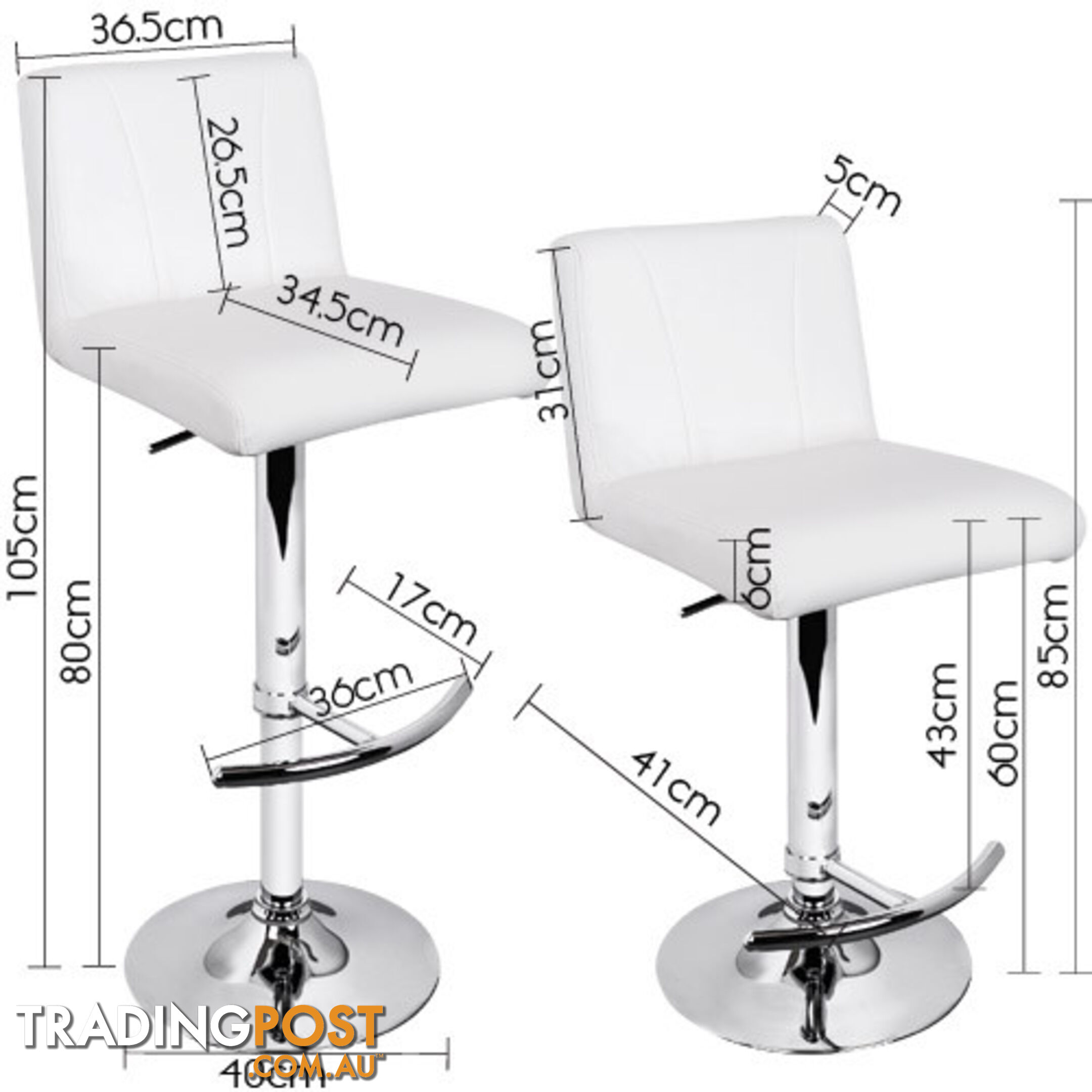 Set of 2 PU Leather Kitchen Bar Stool White