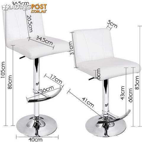 Set of 2 PU Leather Kitchen Bar Stool White