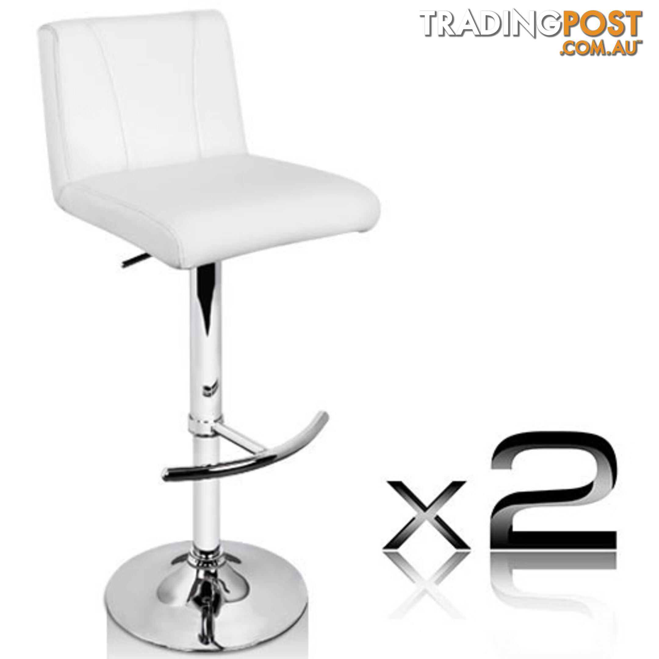 Set of 2 PU Leather Kitchen Bar Stool White