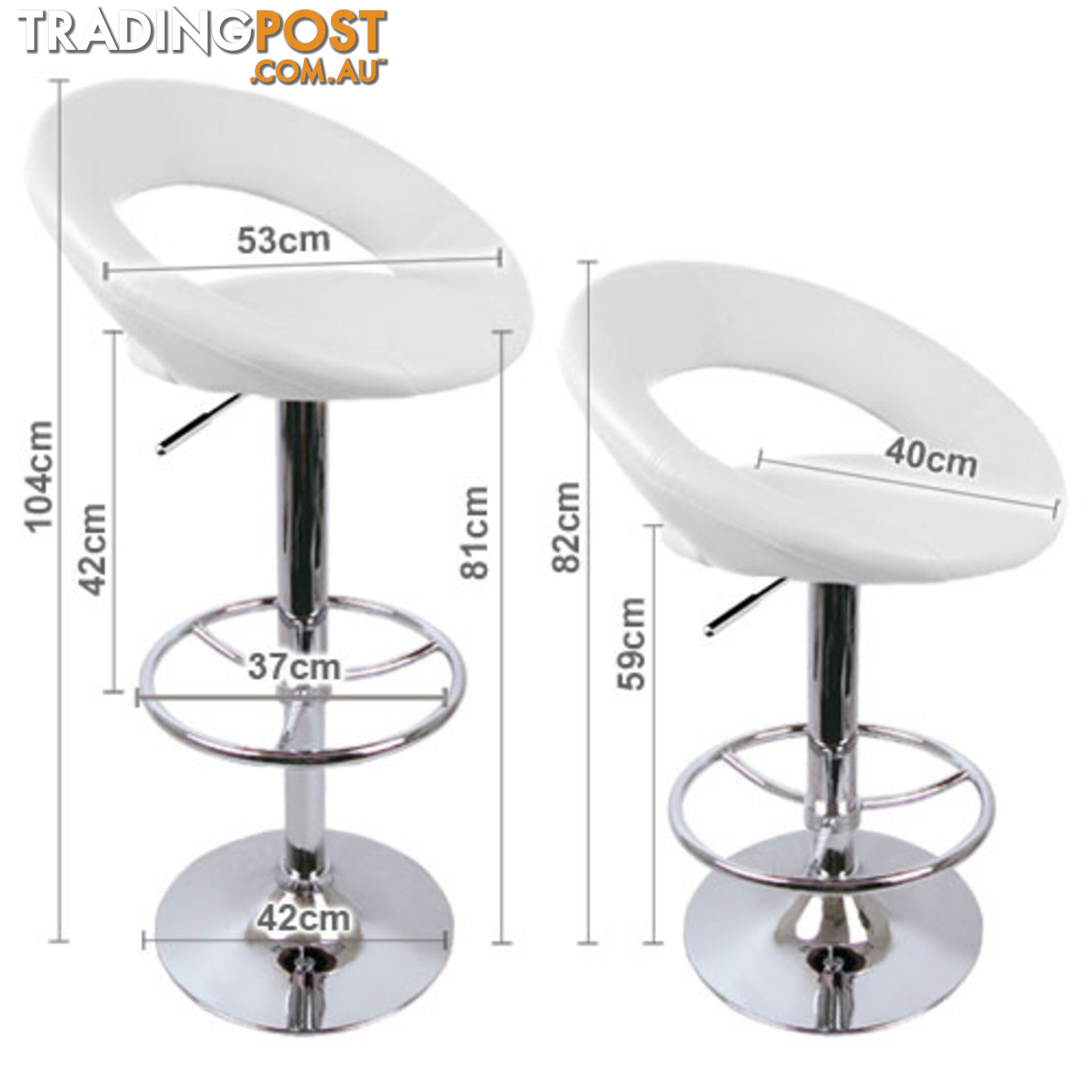 Set of 2 PU Leather Kitchen Bar Stool White