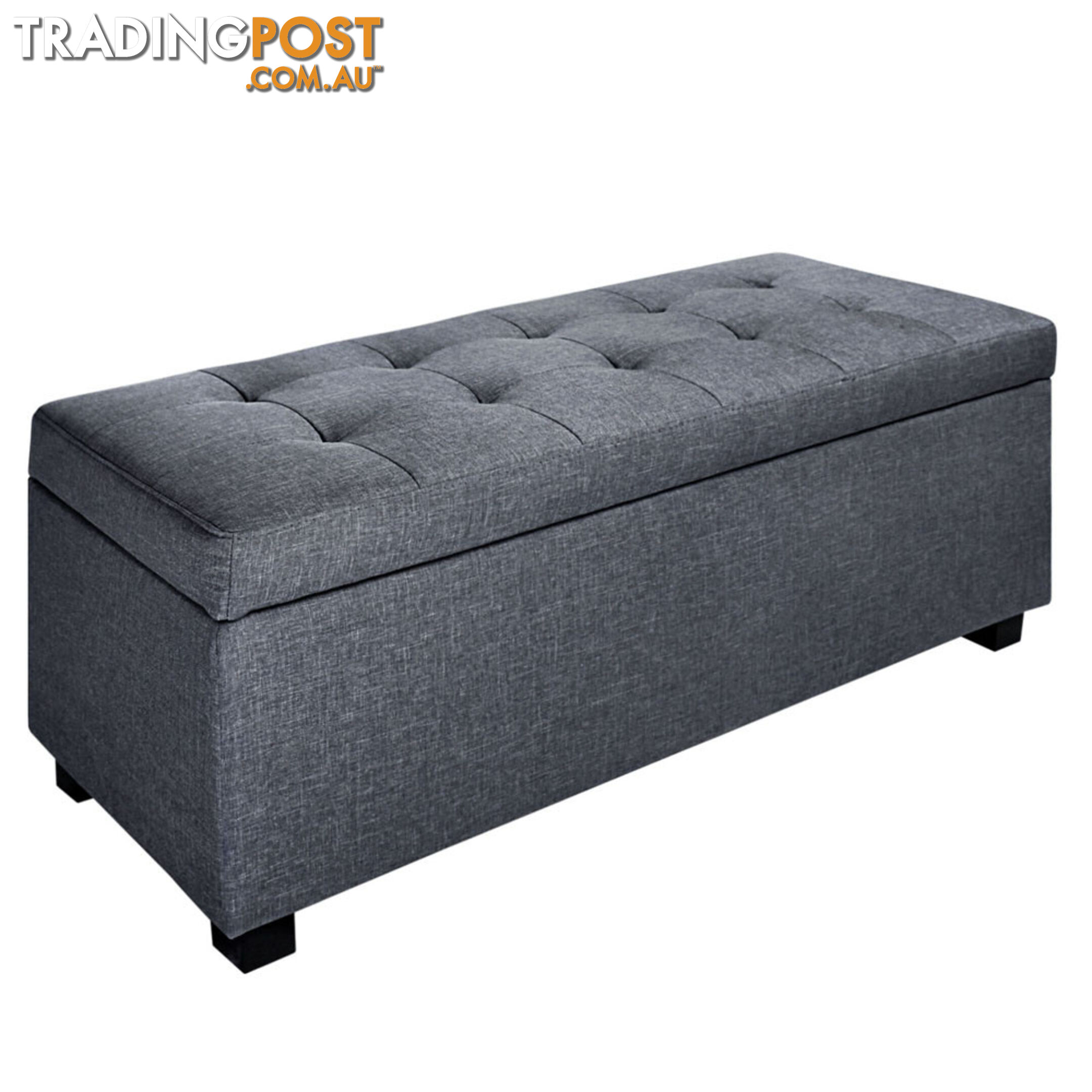 Faux Linen Ottoman Storage Foot Stool Large Grey