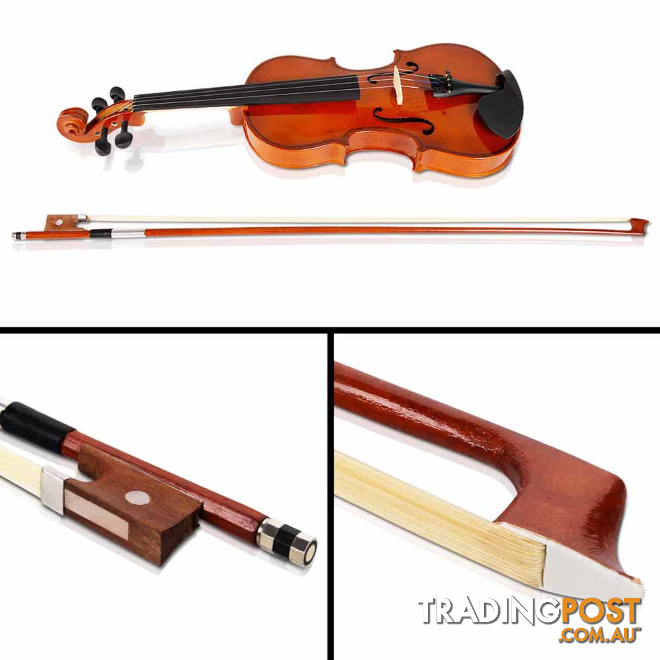 Full Size 4/4 Natural Wooden Beginner Violin Set Brown