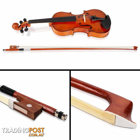 Full Size 4/4 Natural Wooden Beginner Violin Set Brown