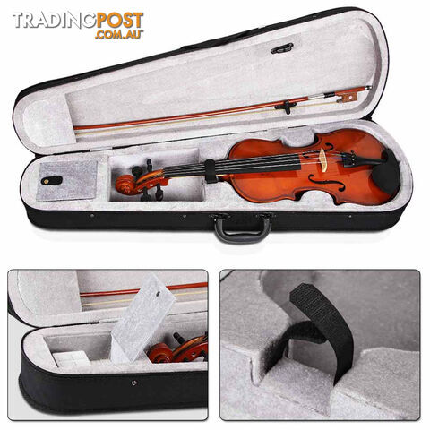 Full Size 4/4 Natural Wooden Beginner Violin Set Brown