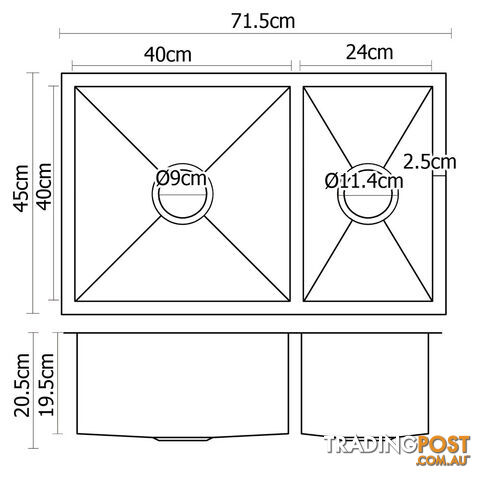 Stainless Steel Kitchen/Laundry Sink w/ Strainer Waste 770 x 450 mm