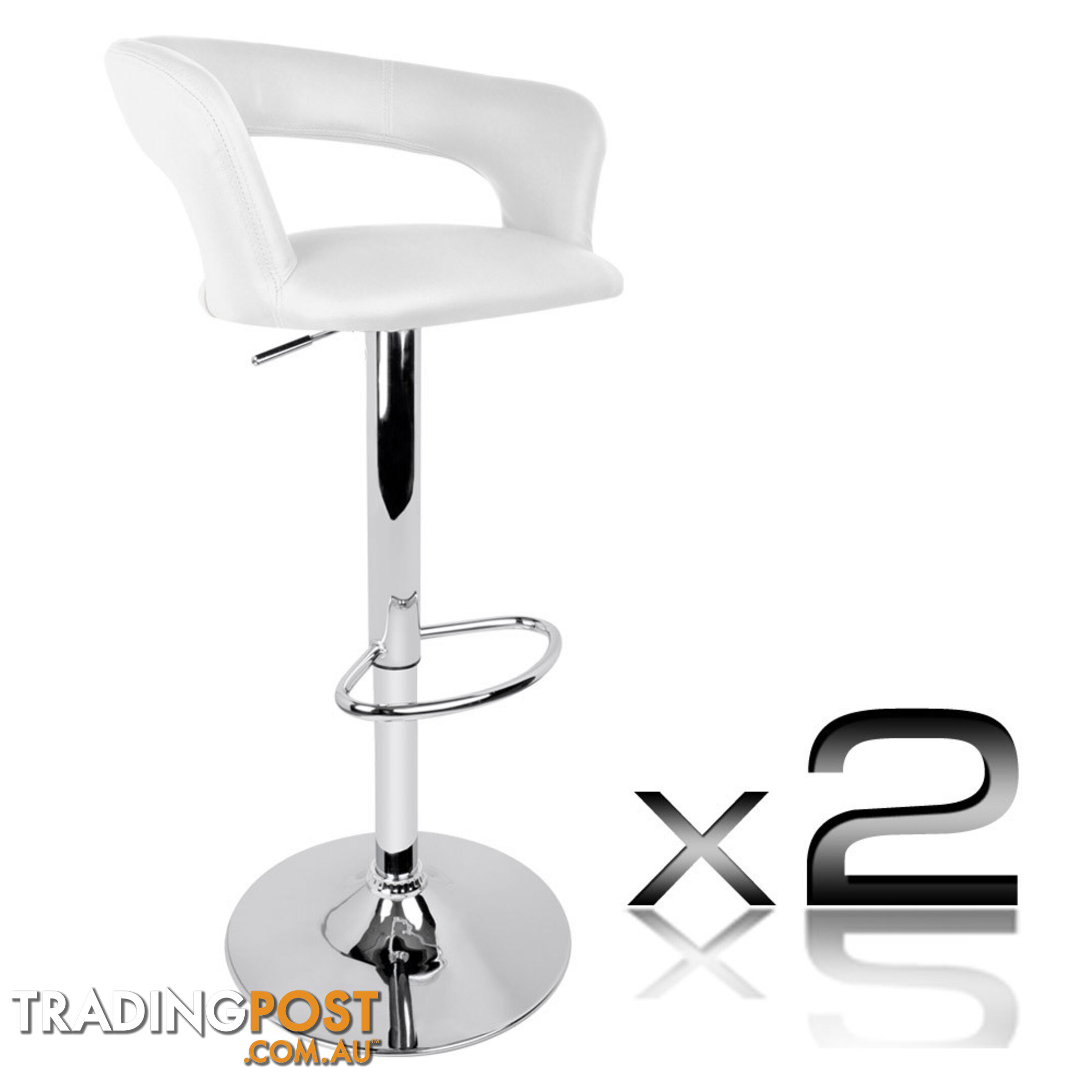 Set of 2 PU Leather Kitchen Bar Stool White