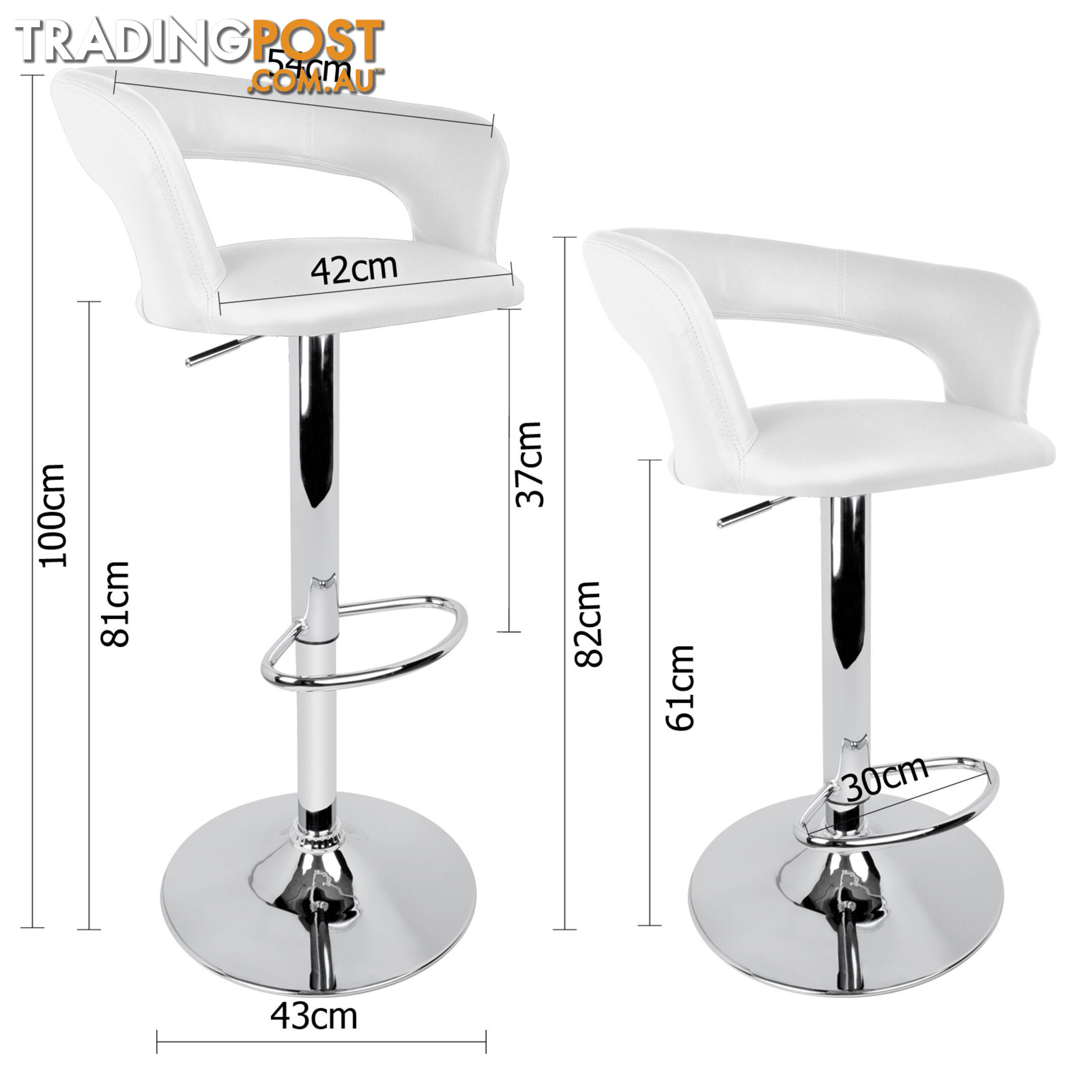 Set of 2 PU Leather Kitchen Bar Stool White