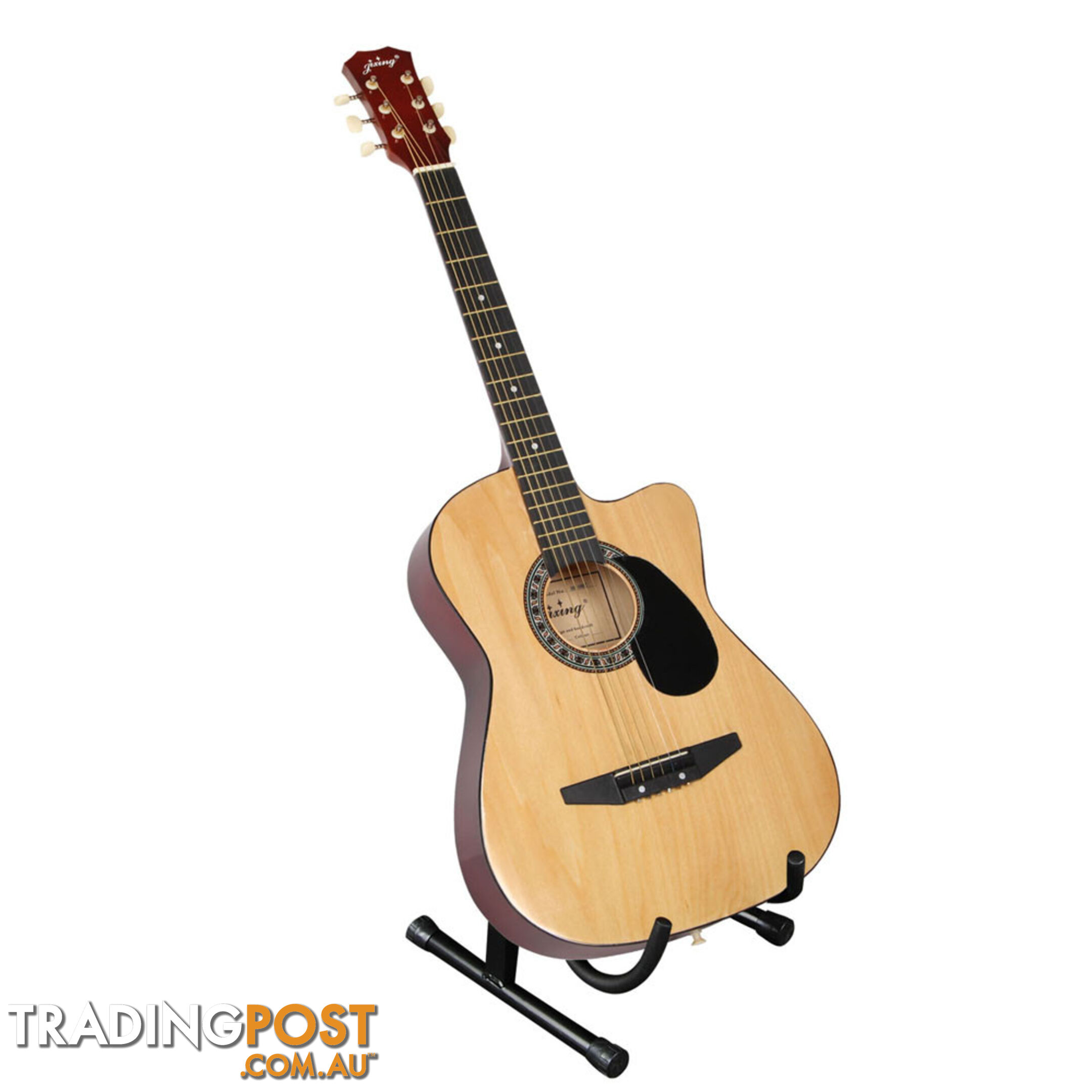 Acoustic Cutaway Guitar Natural w/ Steel String Stand Strap